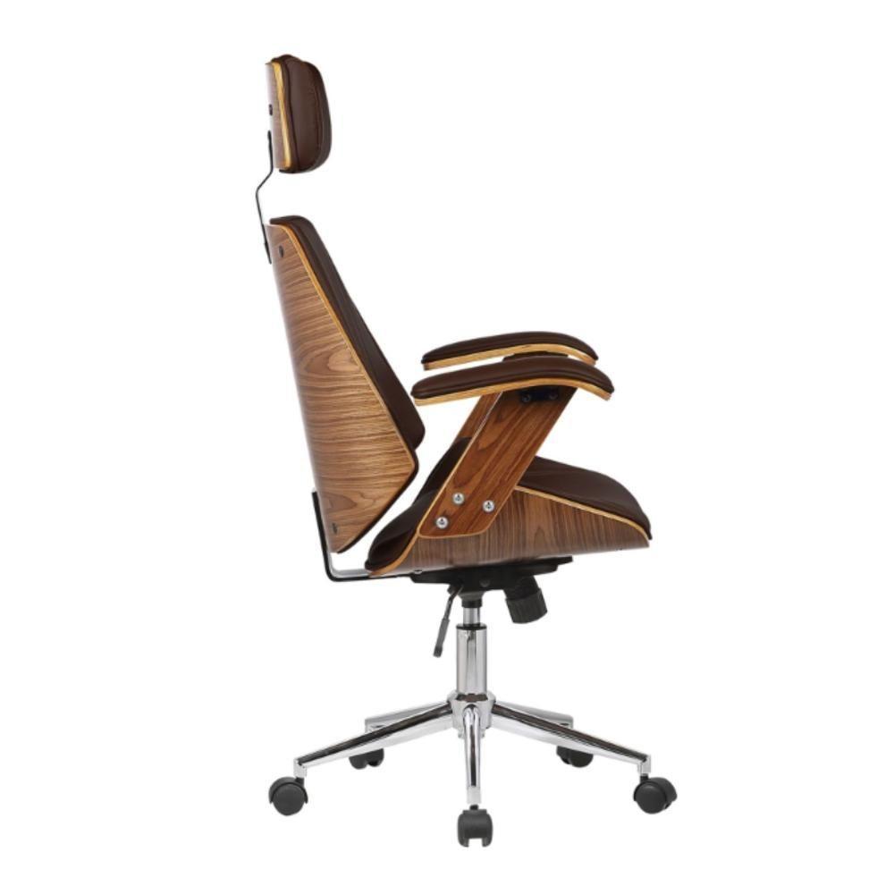 Cadeira Giratória Lisboa Bergen Rivatti C- Encosto De Cabeça Madeira Laminada Pu Marrom Base Rodízio - 3
