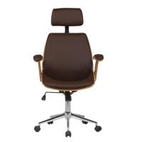 Cadeira Giratória Lisboa Bergen Rivatti C- Encosto De Cabeça Madeira Laminada Pu Marrom Base Rodízio - 4