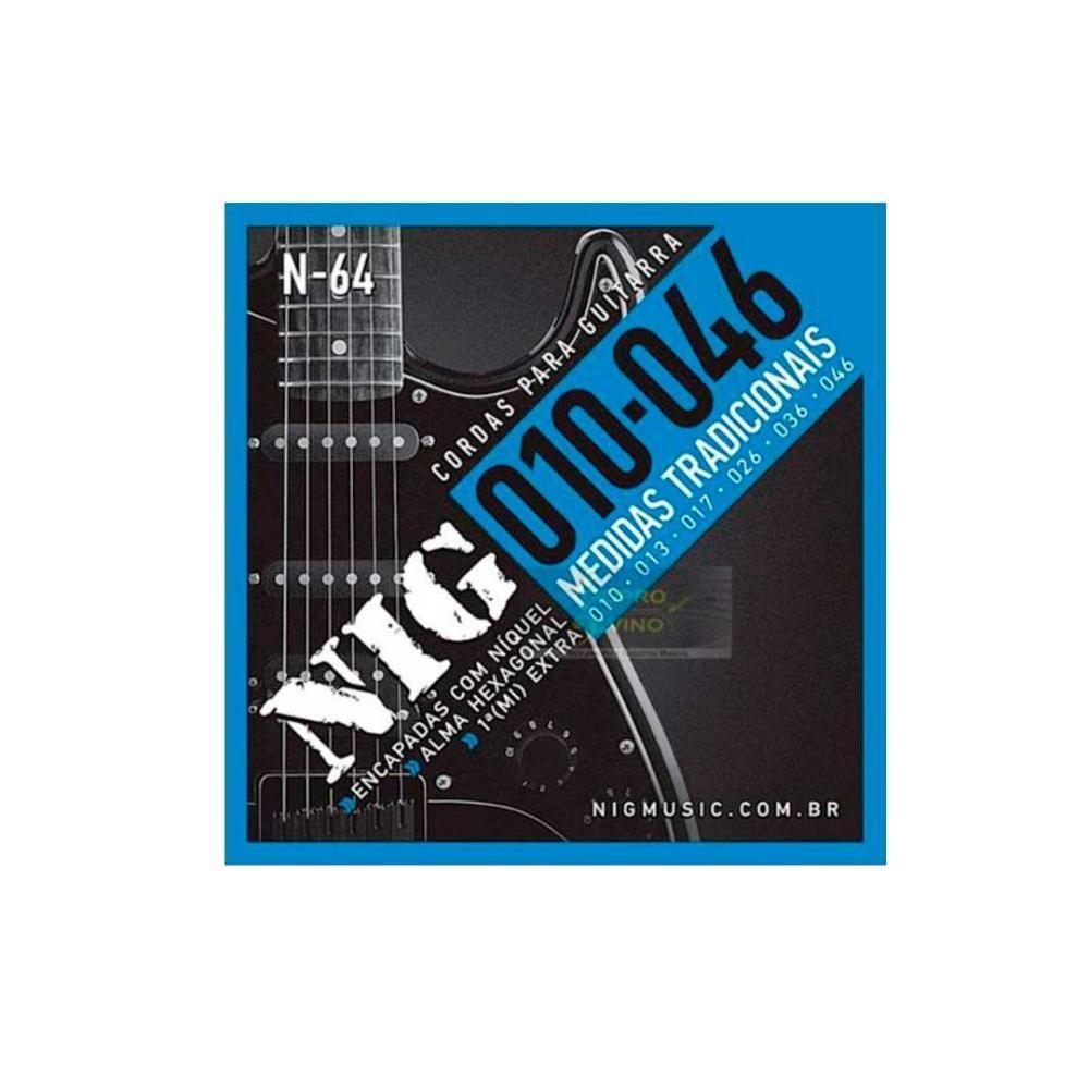 Encordoamento Guitarra. 010-.046 Tradicional - 1ª Mi Extra + Palheta Nig - N64 [f108] - 1