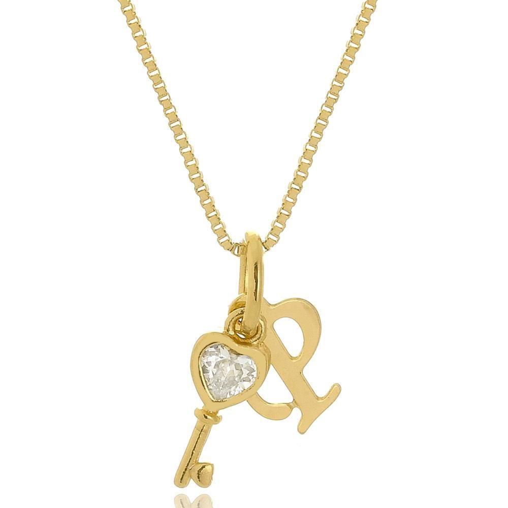 Colar Personalizado Chave Com Detalhes Em Zircônia E Inicial [f027] - 3