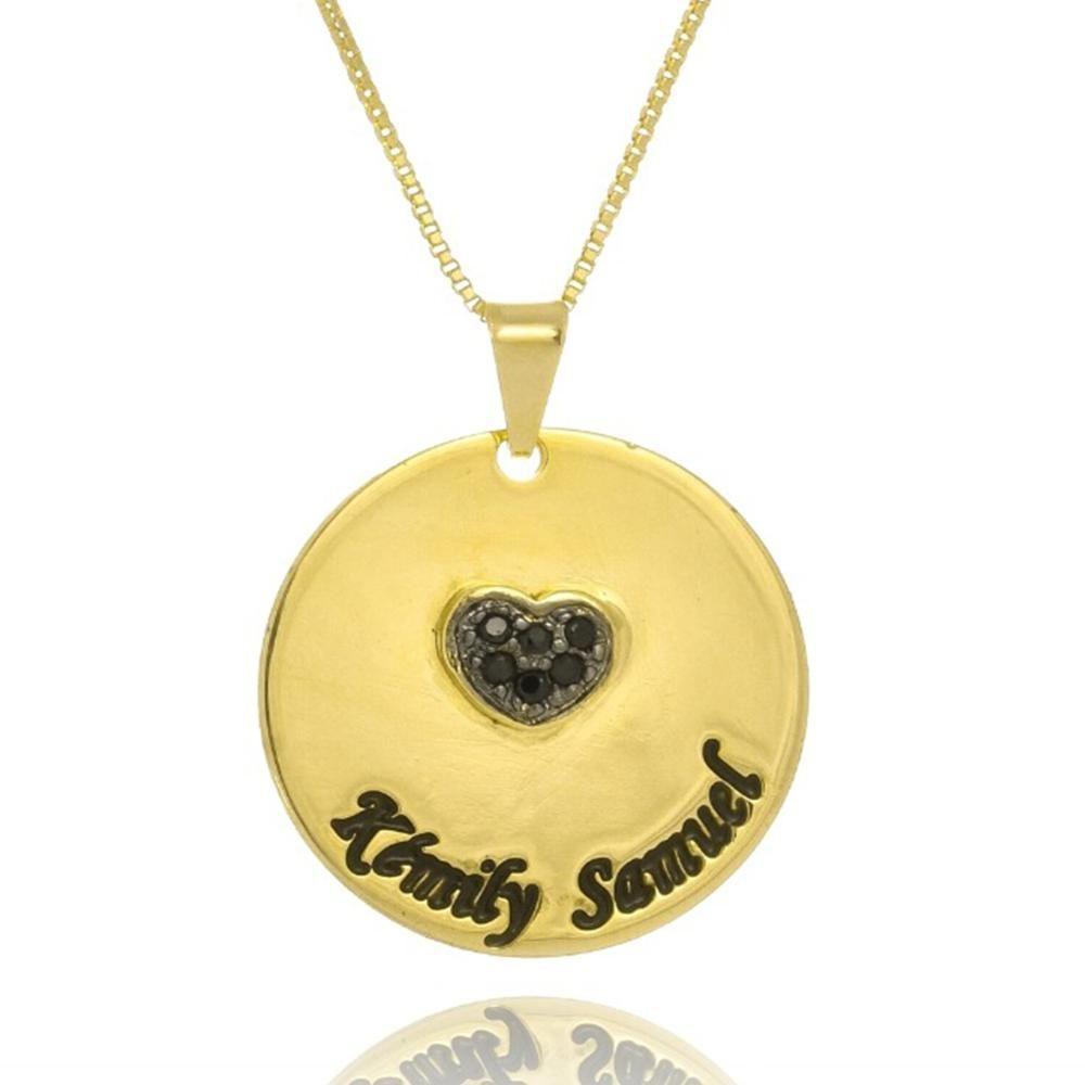 Colar Personalizado Circular Chapado Com Coração Em Zircônia E Nomes [f027] - 3