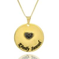 Colar Personalizado Circular Chapado Com Coração Em Zircônia E Nomes [f027] - 3