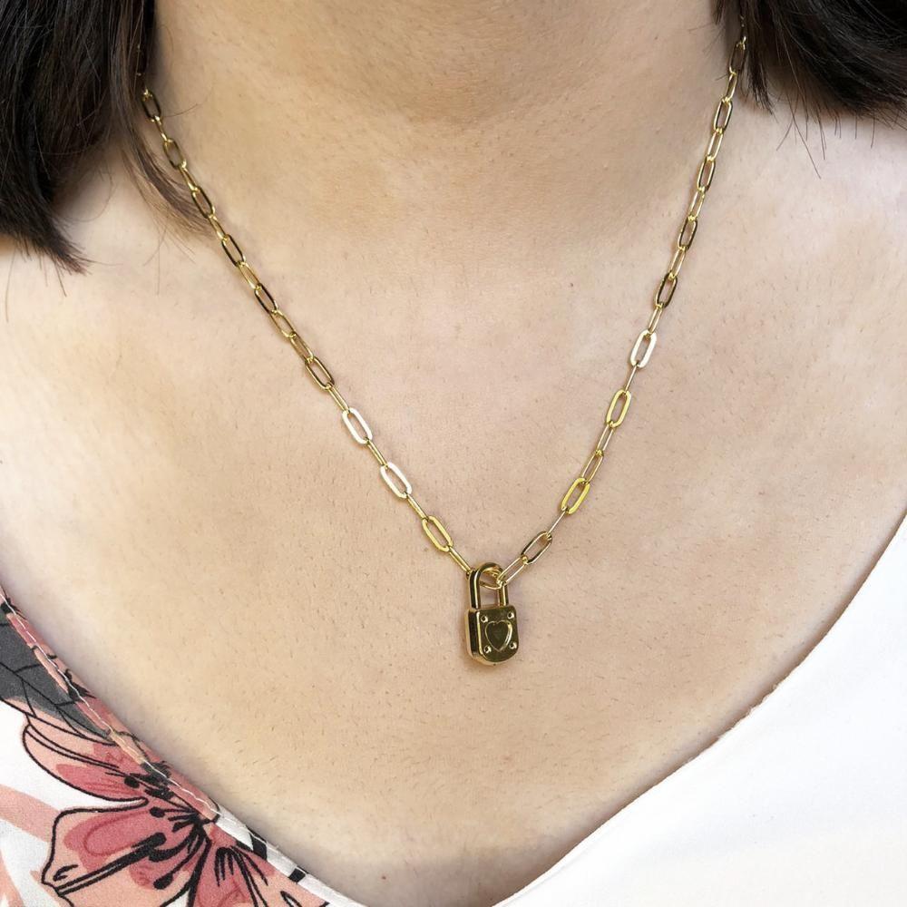 Colar Corrente Cartier Pingente Cadeado Folheado Ouro 18k [f027] - 2