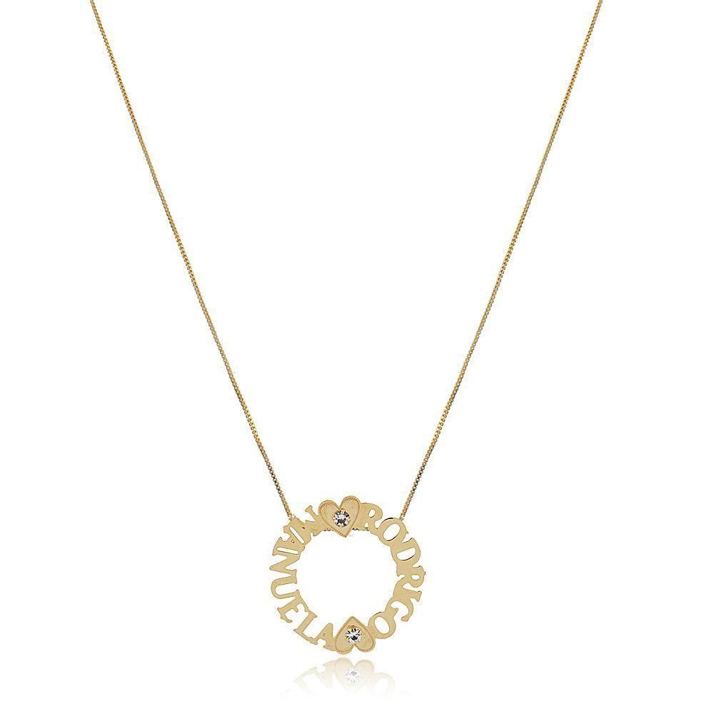 Colar Personalizado Com Nomes Filhos Coração Zircônia Folheado Ouro [f027] - 1