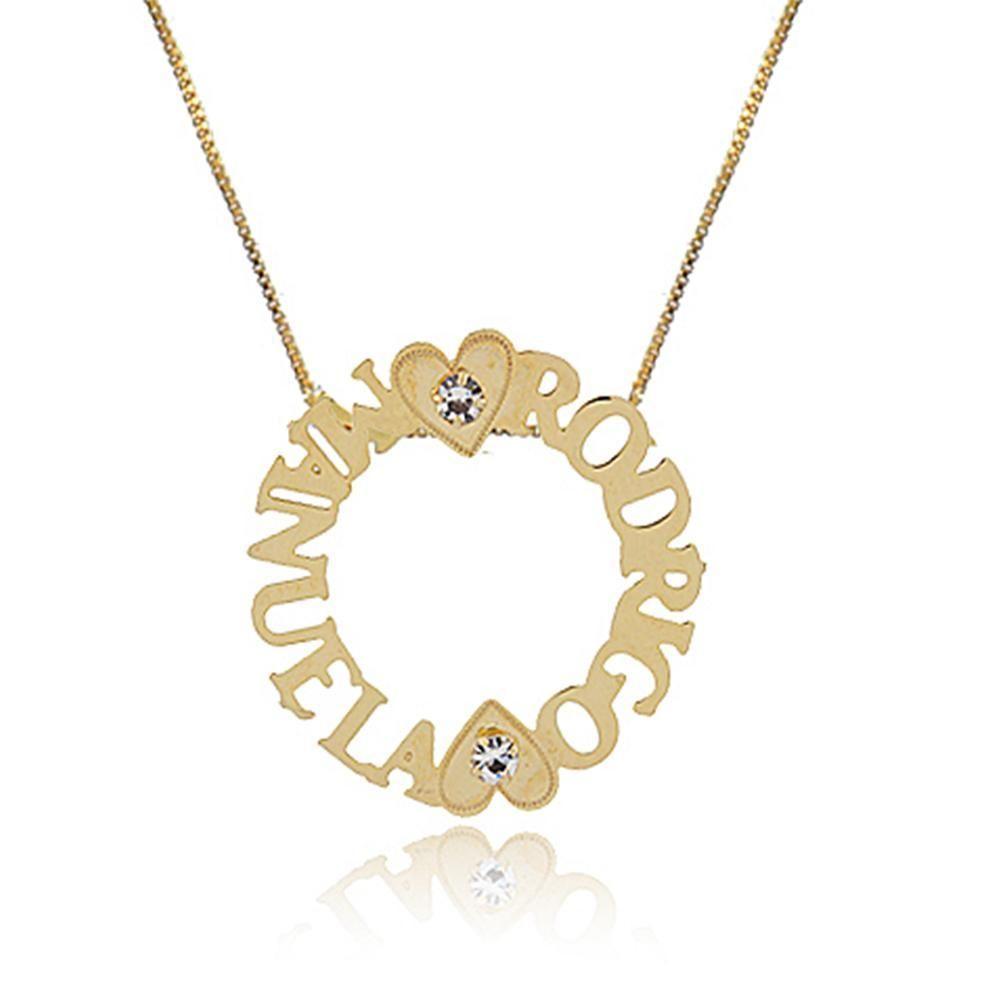 Colar Personalizado Com Nomes Filhos Coração Zircônia Folheado Ouro [f027] - 3