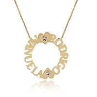 Colar Personalizado Com Nomes Filhos Coração Zircônia Folheado Ouro [f027] - 3