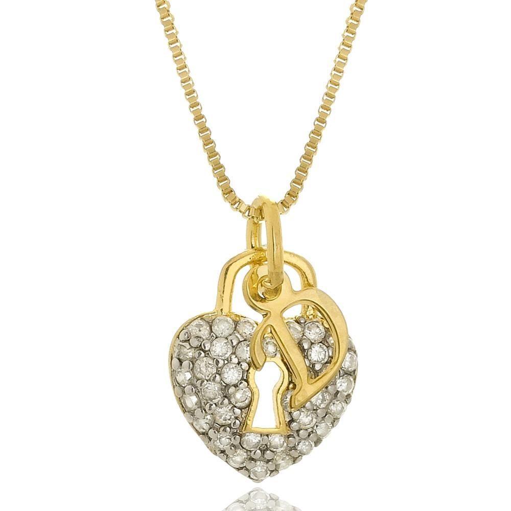 Colar Personalizado Coração Cadeado De Zircônia E Inicial [f027] - 2