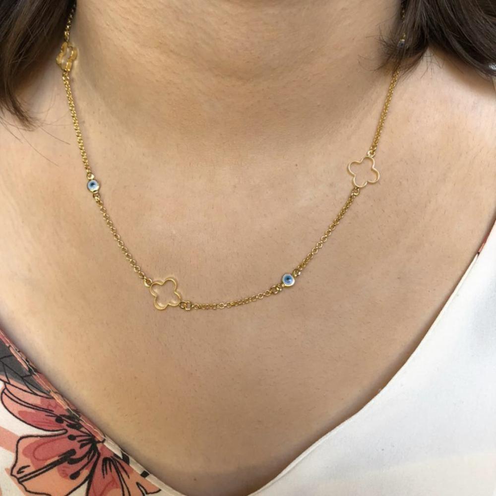 Colar Folheado Em Ouro 18k Com Olhos Gregos [f027] - 2