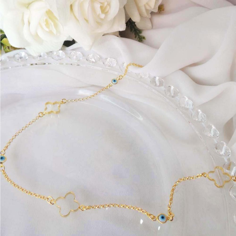 Colar Folheado Em Ouro 18k Com Olhos Gregos [f027] - 4