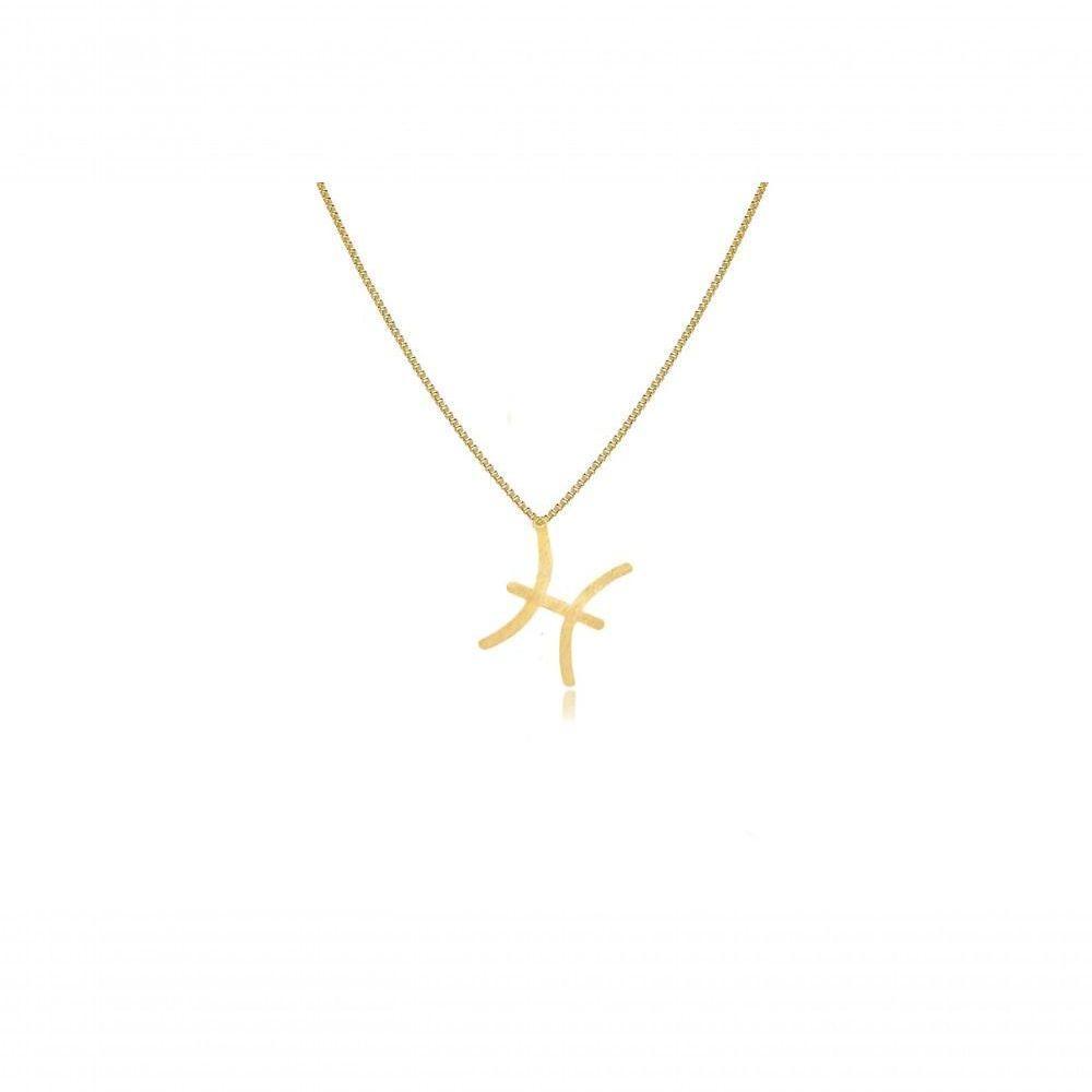 Colar Personalizado Signo De Peixes Folheado Em Ouro 18k [f027] - 1