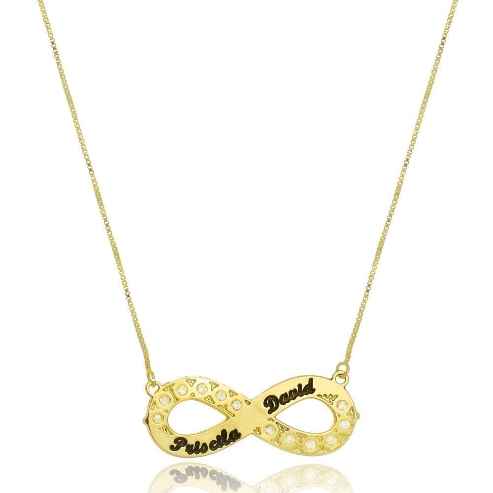 Colar Personalizado Símbolo Do Infinito Com Nomes E Detalhes Em Zircônia [f027] - 1
