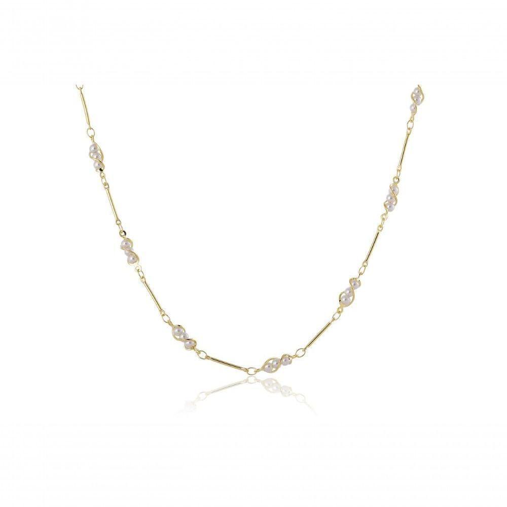 Colar Choker Com Mini Pérolas Na Corrente Folheado Em Ouro 18k [f027] - 1