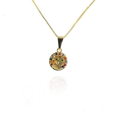 Colar Pingente árvore Da Vida Com Zircônias Coloridas Folheado A Ouro 18k [f027]