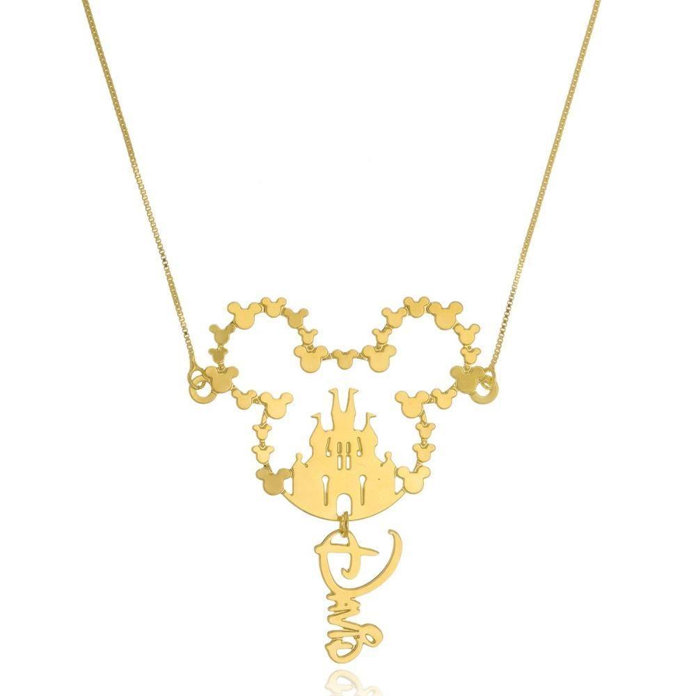 Colar Personalizado Mickey Com Castelo E Nome Folheado Em Ouro 18k [f027] - 1