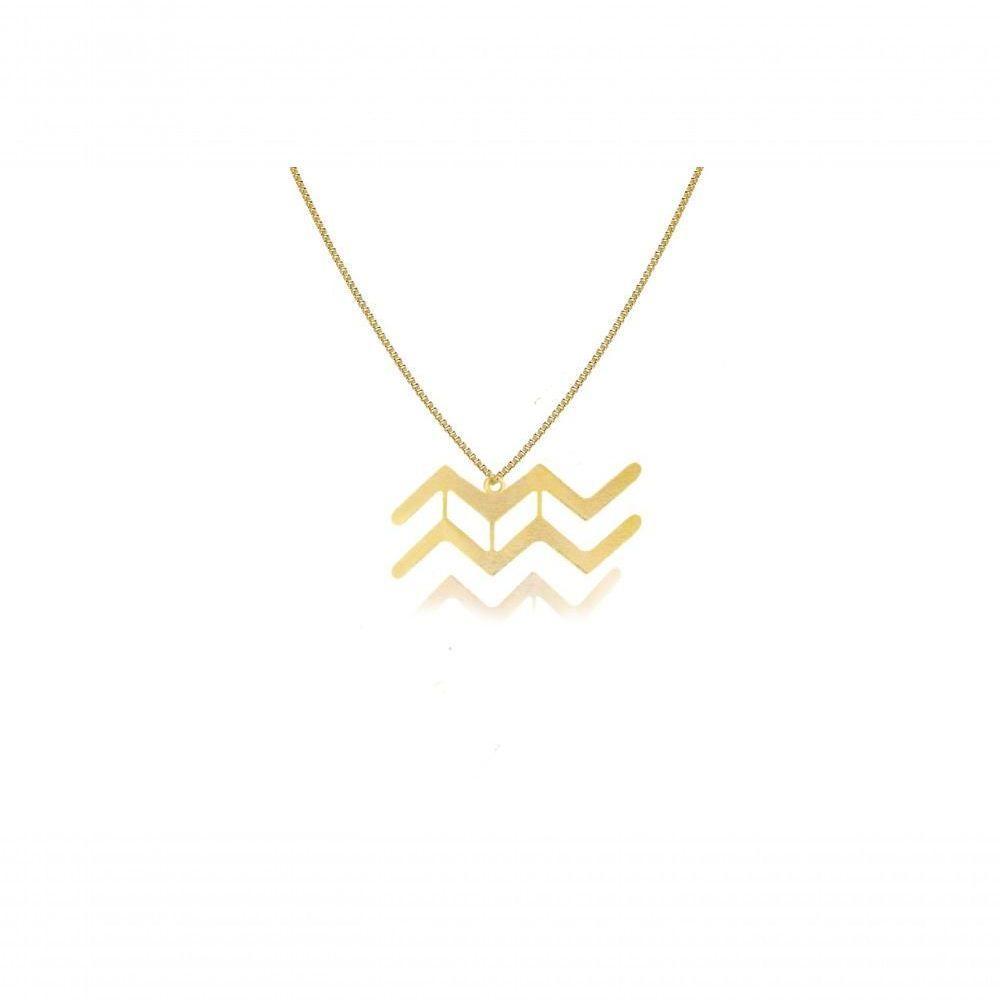 Colar Personalizado Signo De Aquário Folheado Em Ouro 18k [f027] - 1