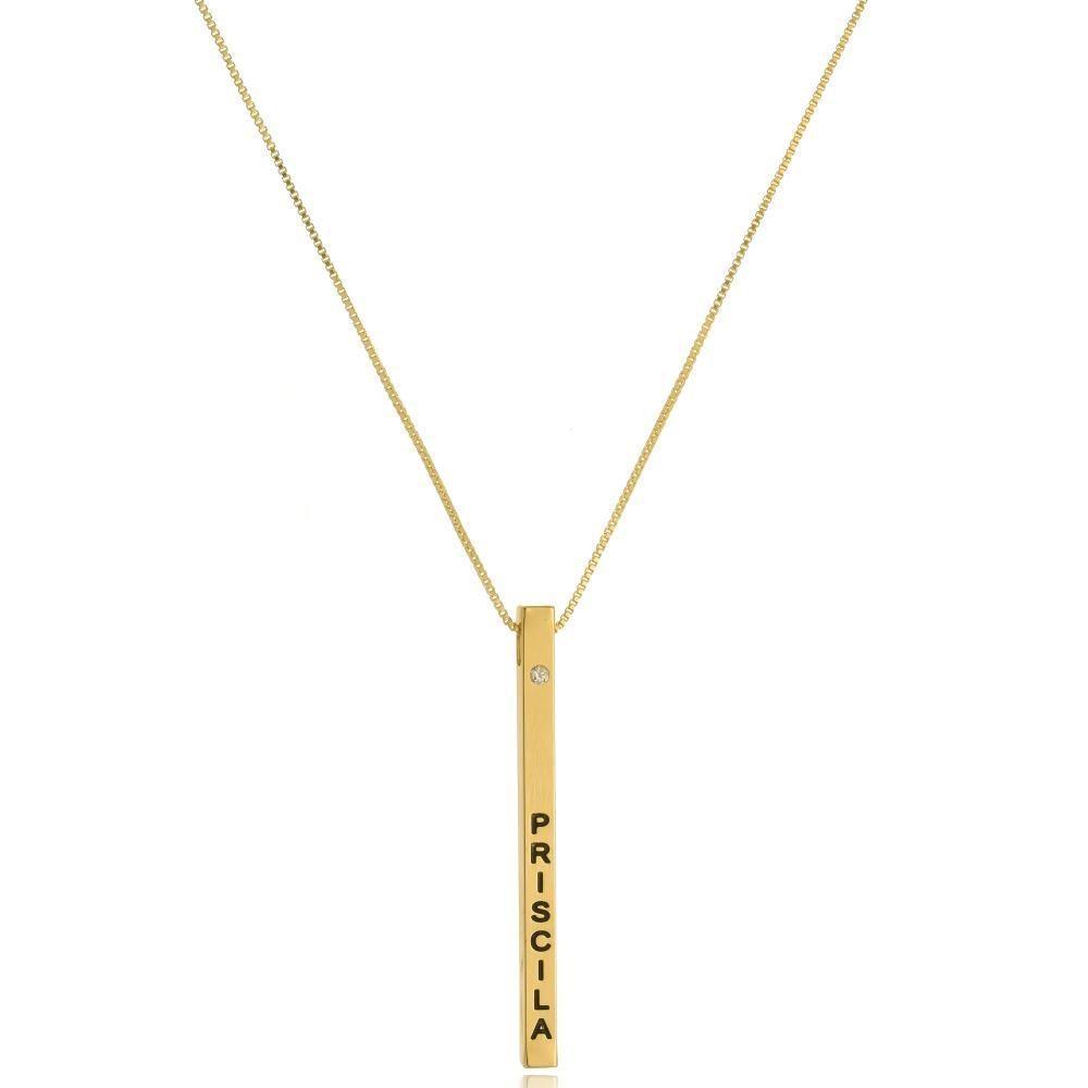 Colar Personalizado Na Vertical Com Nome Folheado Em Ouro 18k [f027] - 1
