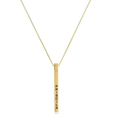 Colar Personalizado Na Vertical Com Nome Folheado Em Ouro 18k [f027]