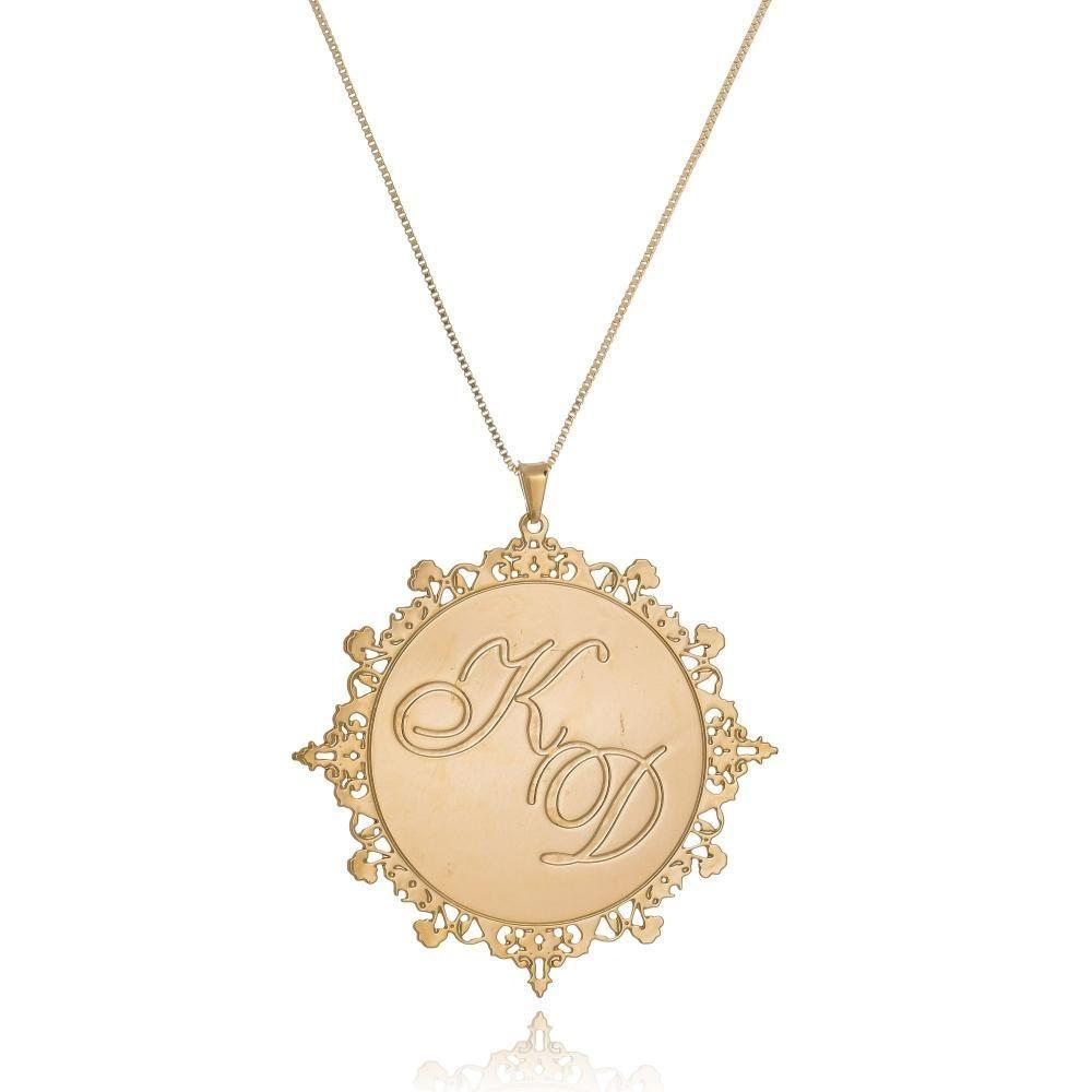 Colar Personalizado Mandala Chapado Com Iniciais Folheado Em Ouro 18k [f027] - 1