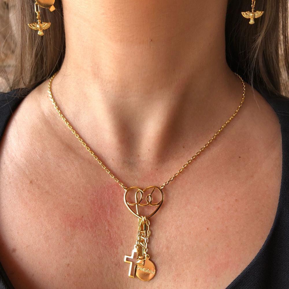 Colar Com Pingente De Fé Folheado Em Ouro 18k [f027] - 3