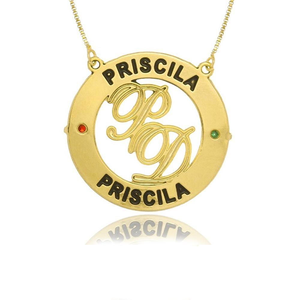 Colar Personalizado Mandala Circunferencial Com Nomes E Iniciais No Meio [f027] - 2