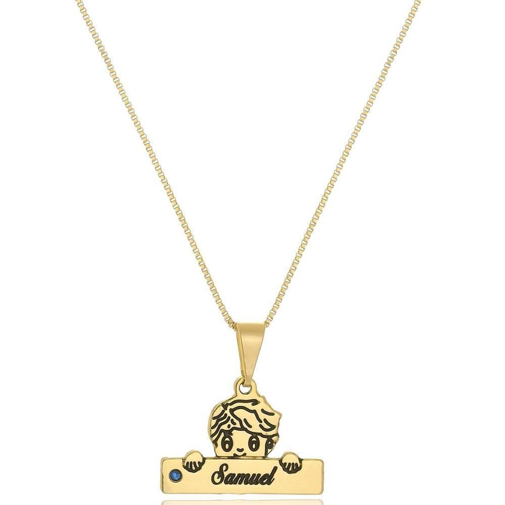 Colar Personalizado Menino Com Nome Folheado Em Ouro 18k [f027] - 1