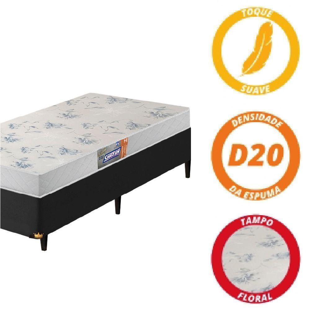 Cama Box Solteiro Colchão De Espuma D20 Supreme Branco 78x188x50cm Gazin Preto - 2