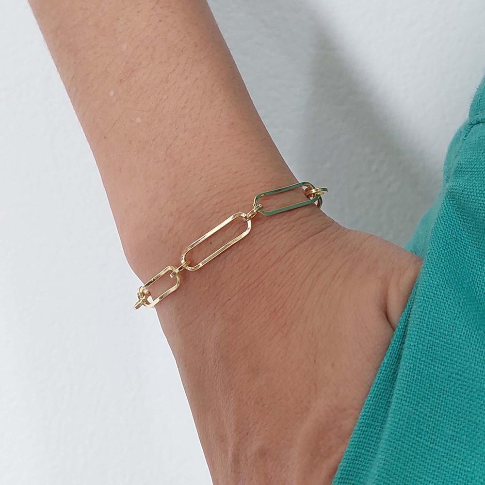 Pulseira De Elos Intercalados Com Círculo Folheado Em Ouro 18k [f027] - 3