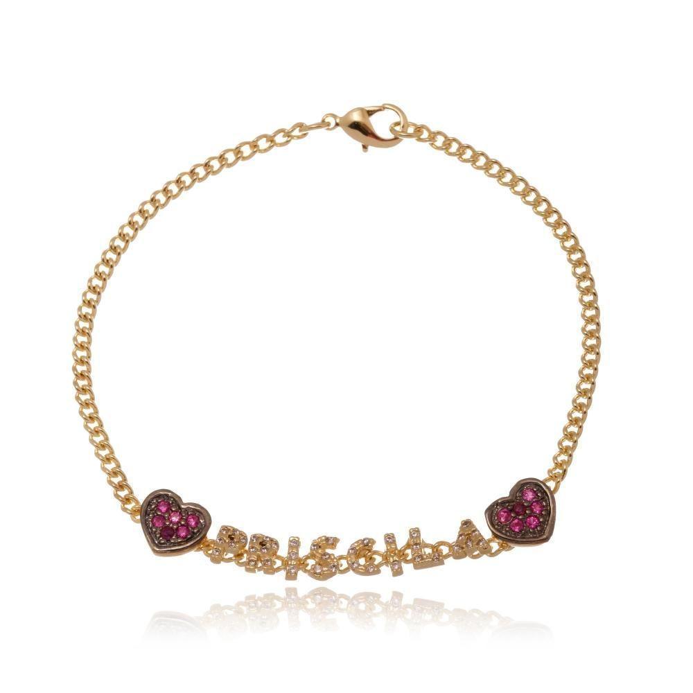 Pulseira Com Nome E Corações Trabalhados Em Zircônia [f027] - 1