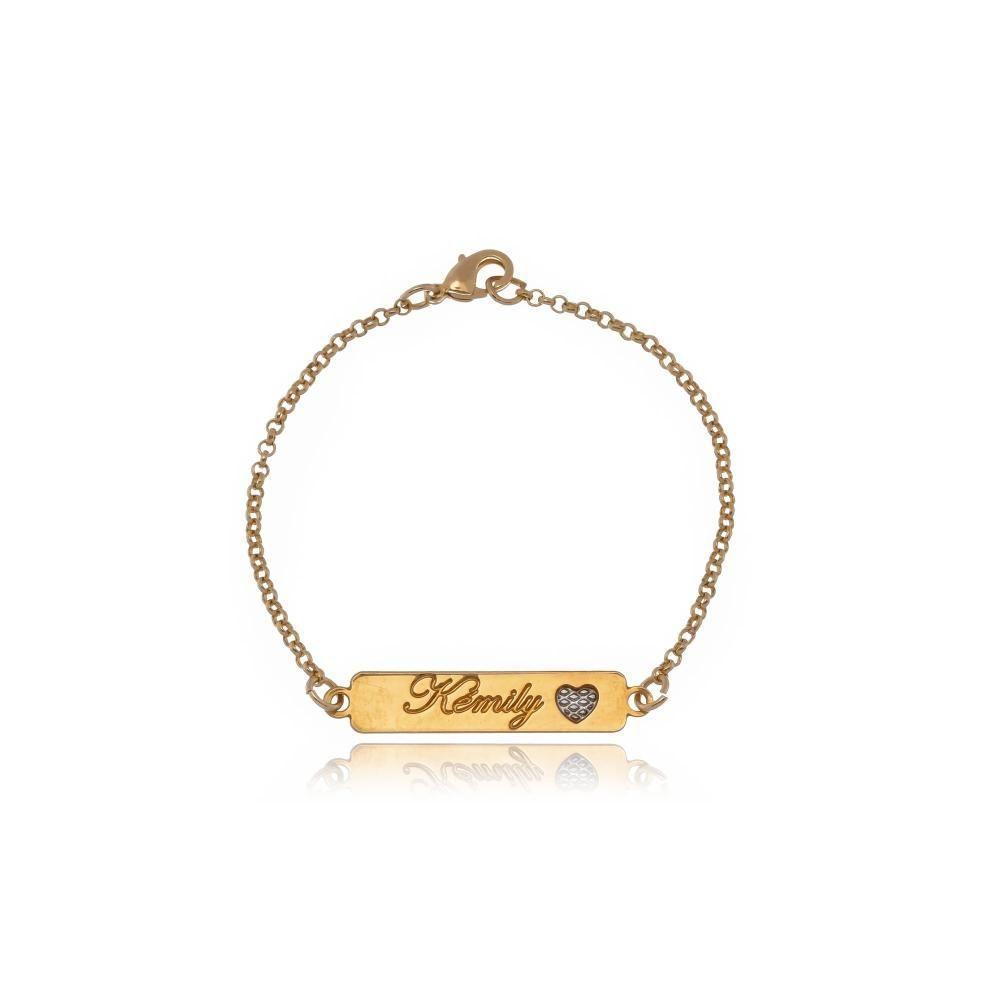 Pulseira Personalizada Com Nome Chapado E Símbolo Lateral Folheado Em Ouro 18k [f027] - 1