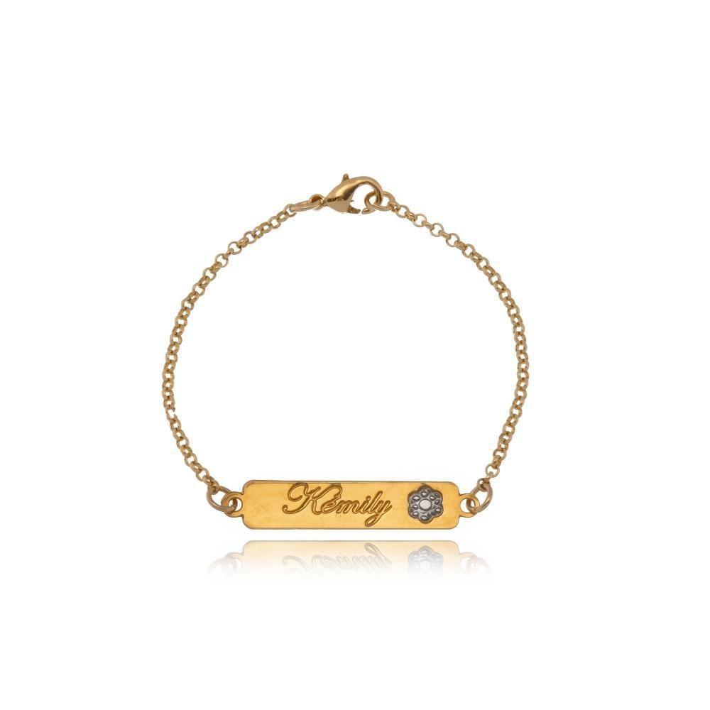 Pulseira Personalizada Com Nome Chapado E Símbolo Lateral Folheado Em Ouro 18k [f027] - 4