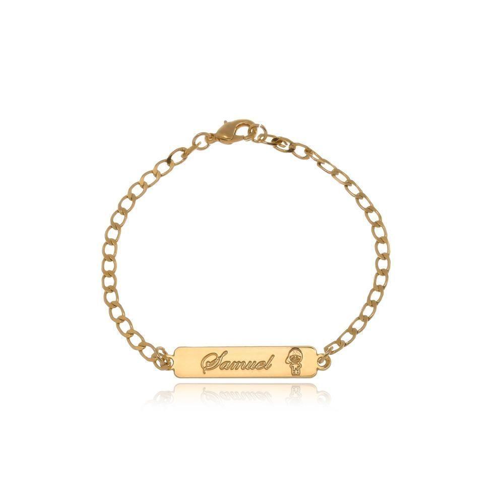 Pulseira Personalizada Com Nome Chapado E Símbolo Lateral Folheado Em Ouro 18k [f027] - 5