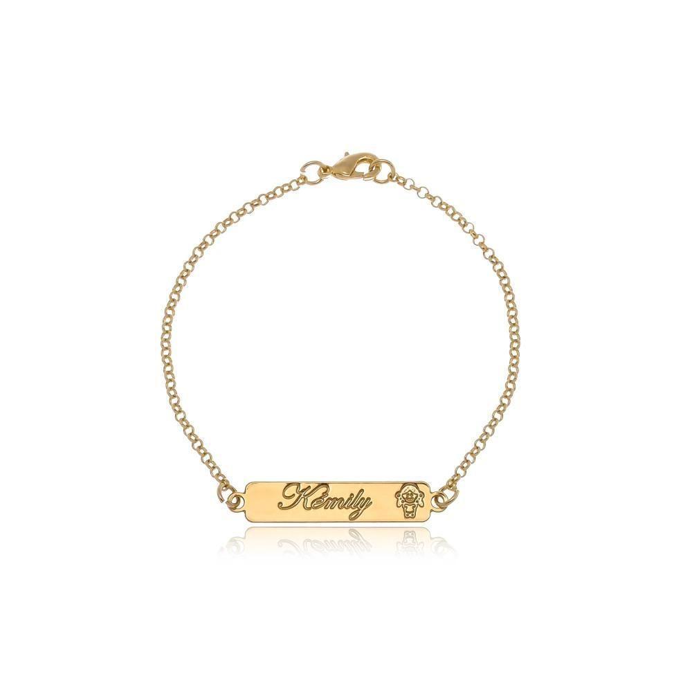 Pulseira Personalizada Com Nome Chapado E Símbolo Lateral Folheado Em Ouro 18k [f027] - 10