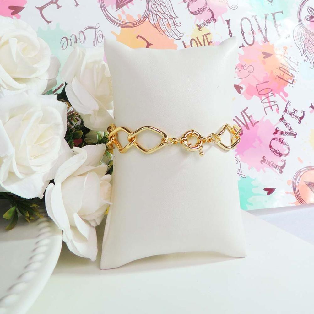 Pulseira Elo Losango Com Fecho Boia Folheado Em Ouro 18k [f027] - 2