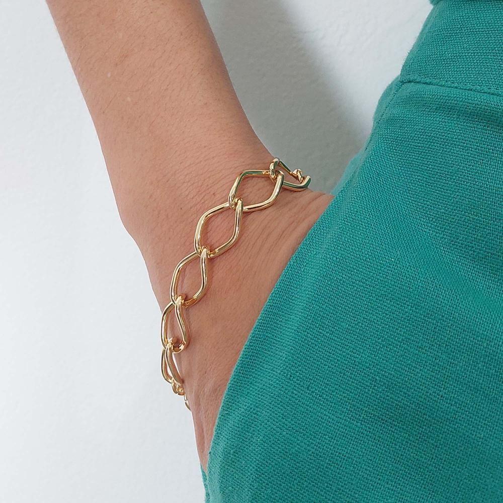 Pulseira Elo Losango Com Fecho Boia Folheado Em Ouro 18k [f027] - 3