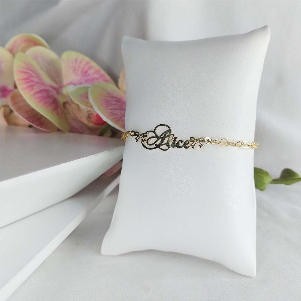 Pulseira Com Corrente De Coração E Nome Folheado Em Ouro 18k [f027] - 3