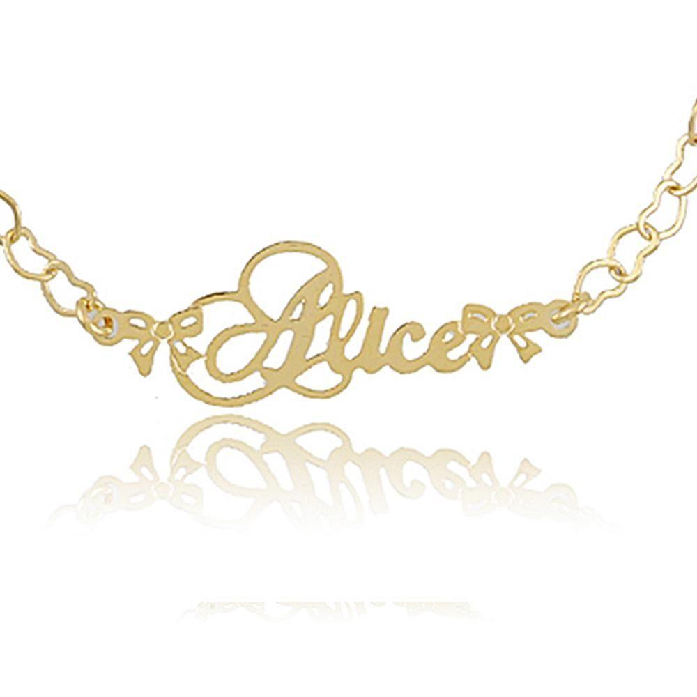 Pulseira Com Corrente De Coração E Nome Folheado Em Ouro 18k [f027] - 4