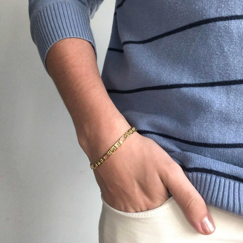 Pulseira Corrente Com Elo Sequenciado Folheado Em Ouro 18k [f027] - 2