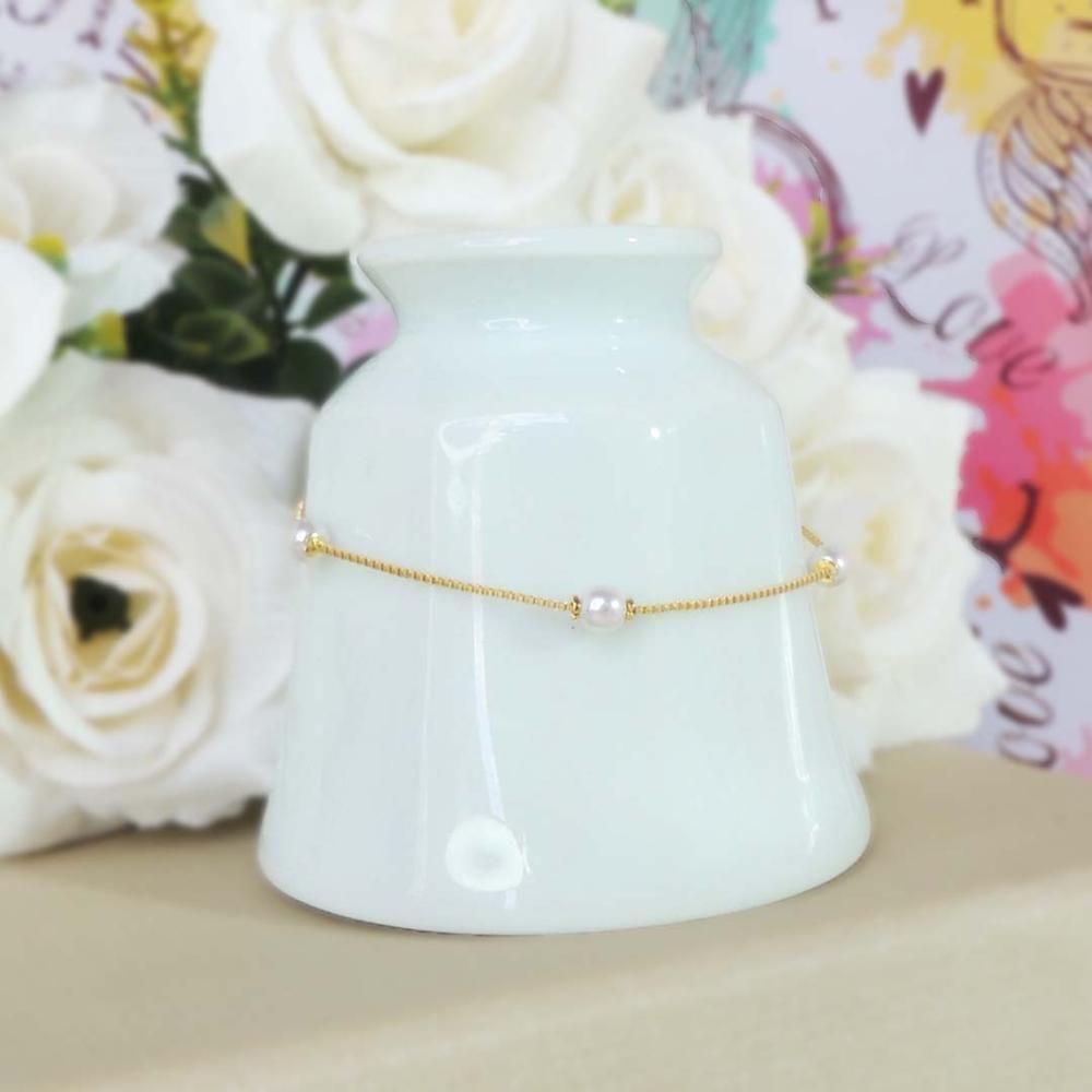 Pulseira Infantil Com Pérolas Folheado Em Ouro 18k [f027] - 3