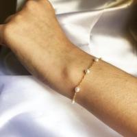 Pulseira Infantil Com Pérolas Folheado Em Ouro 18k [f027] - 2