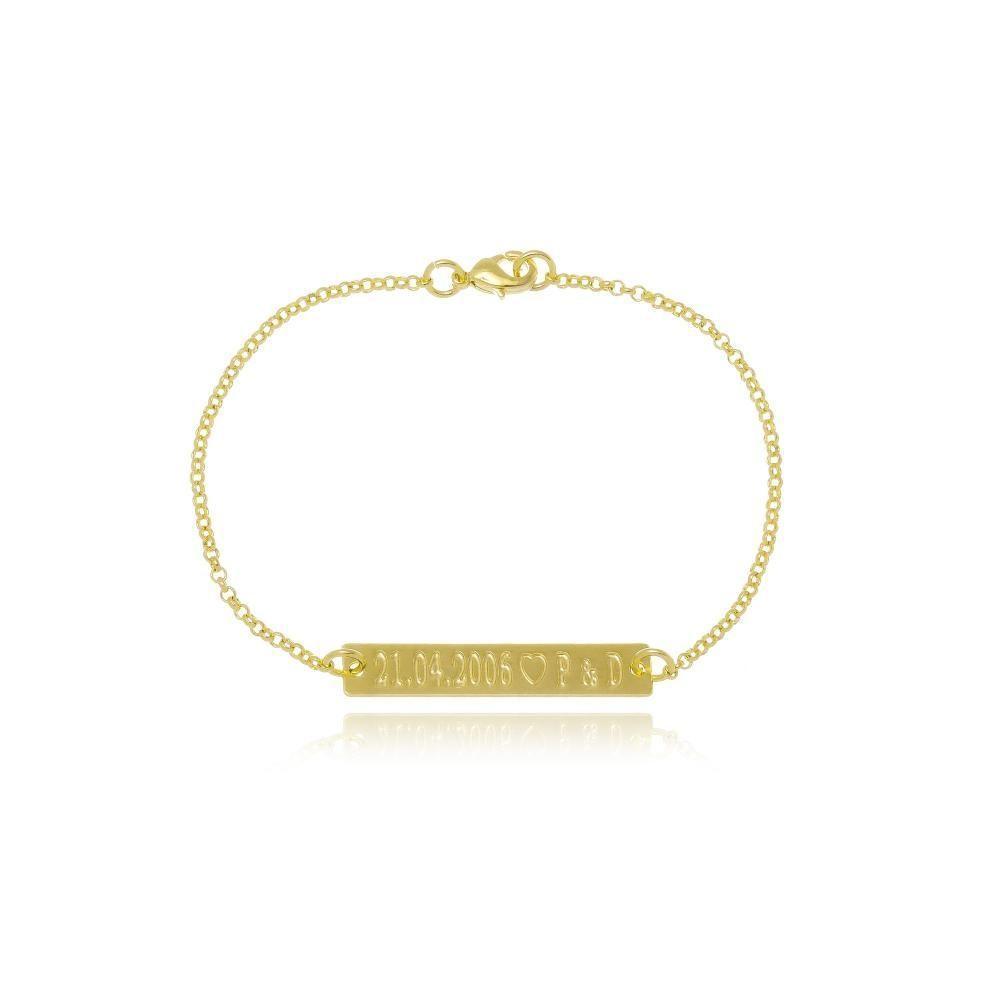 Pulseira Chapada Personalizada Com Data Iniciais Folheada Em Ouro 18k [f027] - 1