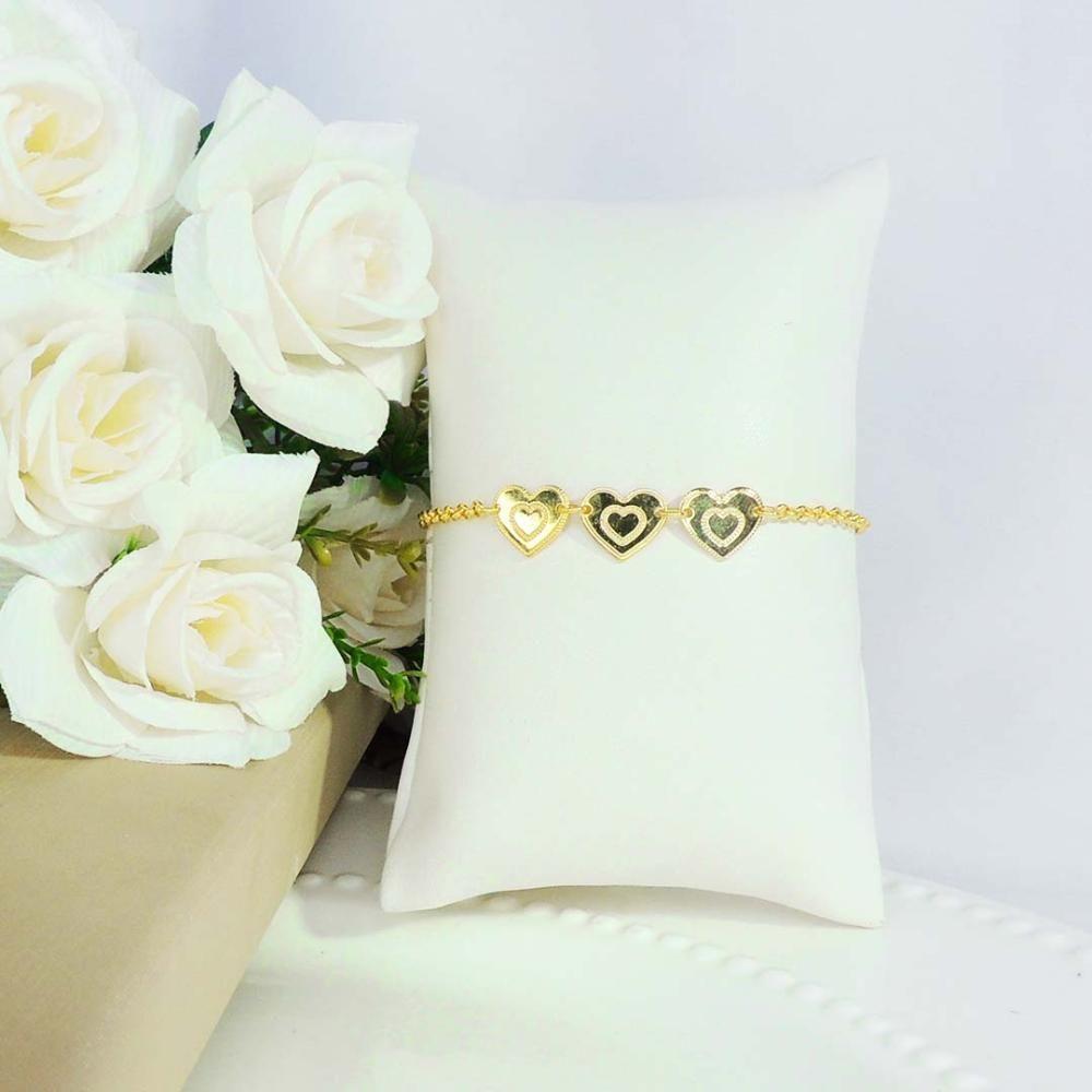 Pulseira Com Chapa De Coração Folheado Em Ouro 18k [f027] - 2