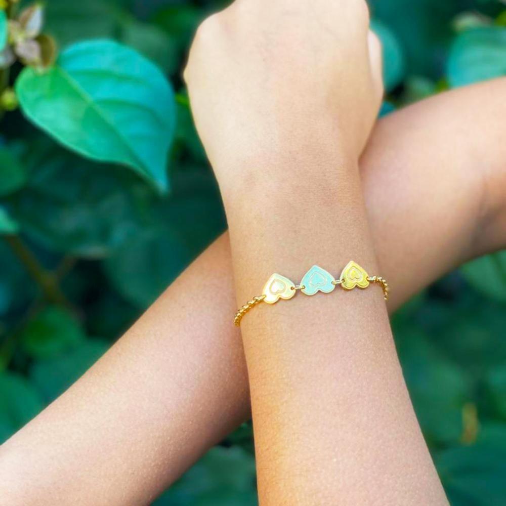 Pulseira Com Chapa De Coração Folheado Em Ouro 18k [f027] - 3