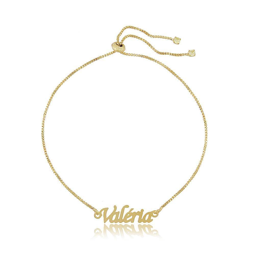 Pulseira Com Nome Gravado E Fecho De Gravata Folheado Em Ouro 18k [f027] - 1