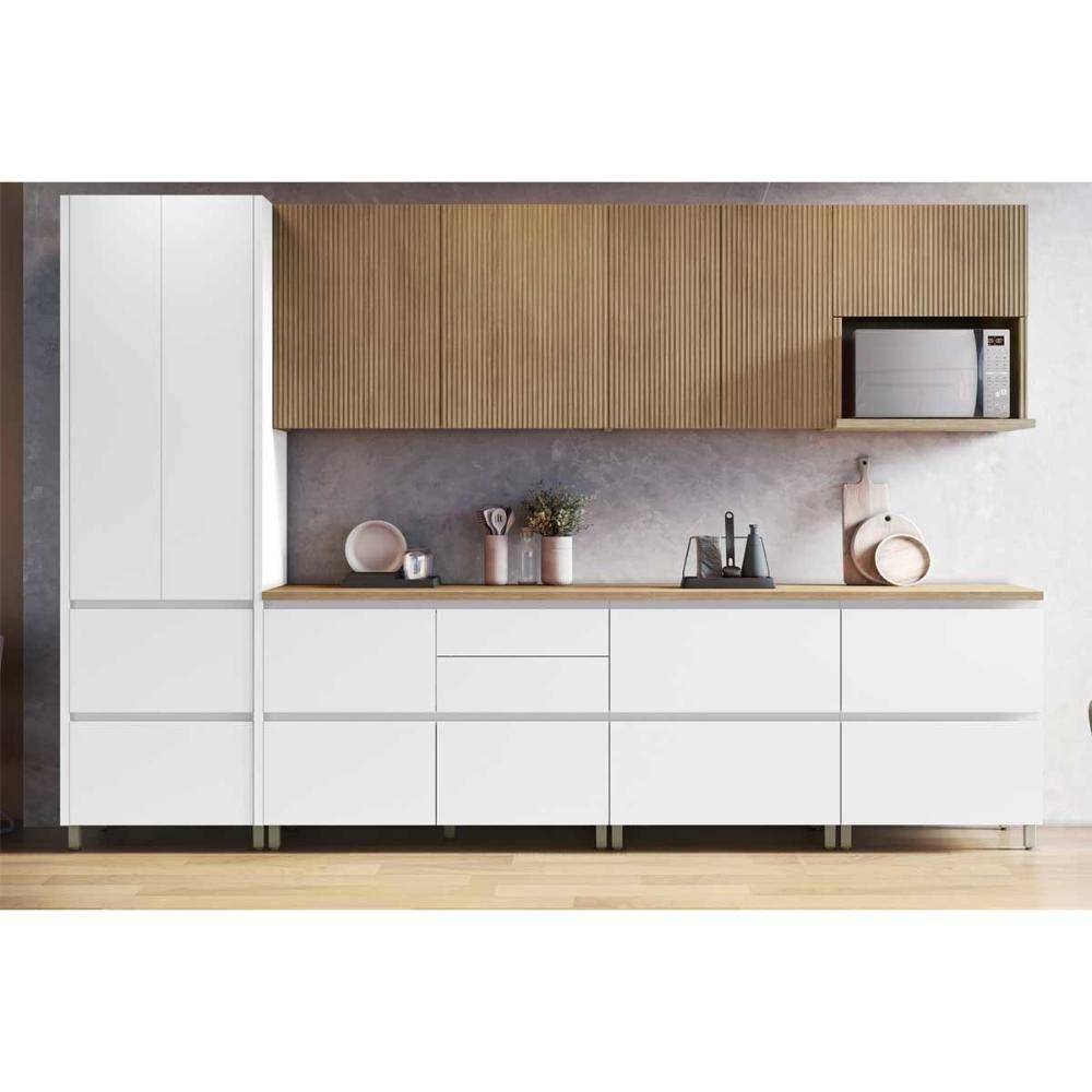 Cozinha Completa Rainha Gourmet 7 Peças (3 Aéreos + 1 Paneleiro + 3 Balcões) C7P01 Branca/Nature - Nesher - 1