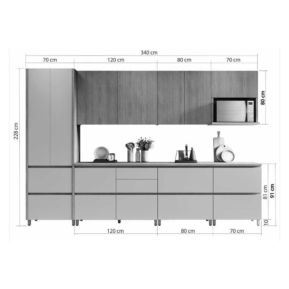 Cozinha Completa Rainha Gourmet 7 Peças (3 Aéreos + 1 Paneleiro + 3 Balcões) C7P01 Branca/Nature - Nesher - 6