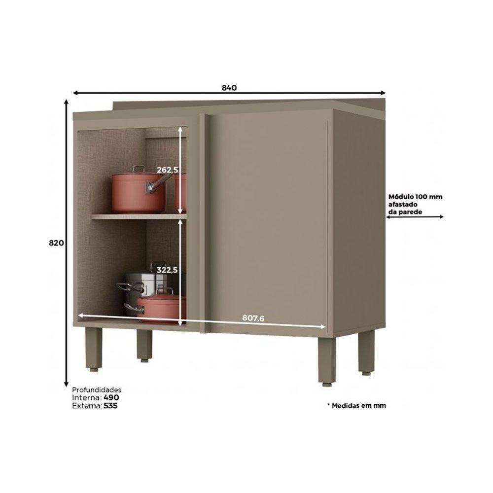 Gabinete De Cozinha Modulado Balcão Canto Reto Connect 1 Porta C/ Tampo Duna/cristal - Henn - 4