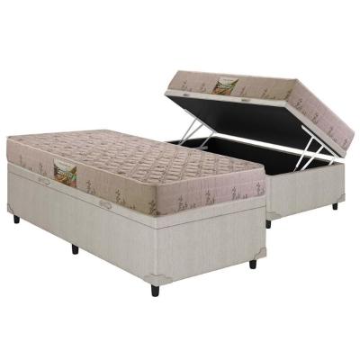 Cama Box Baú Solteiro: Colchão Espuma D33 Herval Cannes Double Face + Base CRC Courano Clean(88x188)