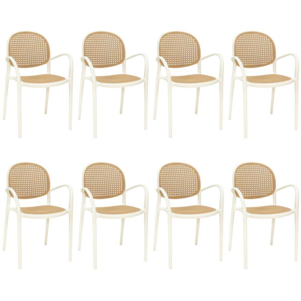 Kit 8 Cadeiras De Jantar Roma Com Braço Para Sala E Cozinha - Bege - 1