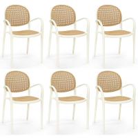 Kit 6 Cadeiras De Jantar Roma Com Braço Para Sala E Cozinha - Bege - 1