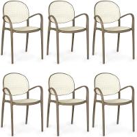 Kit 6 Cadeiras De Jantar Roma Com Braço Para Sala E Cozinha - Branco-cinza Escuro - 1